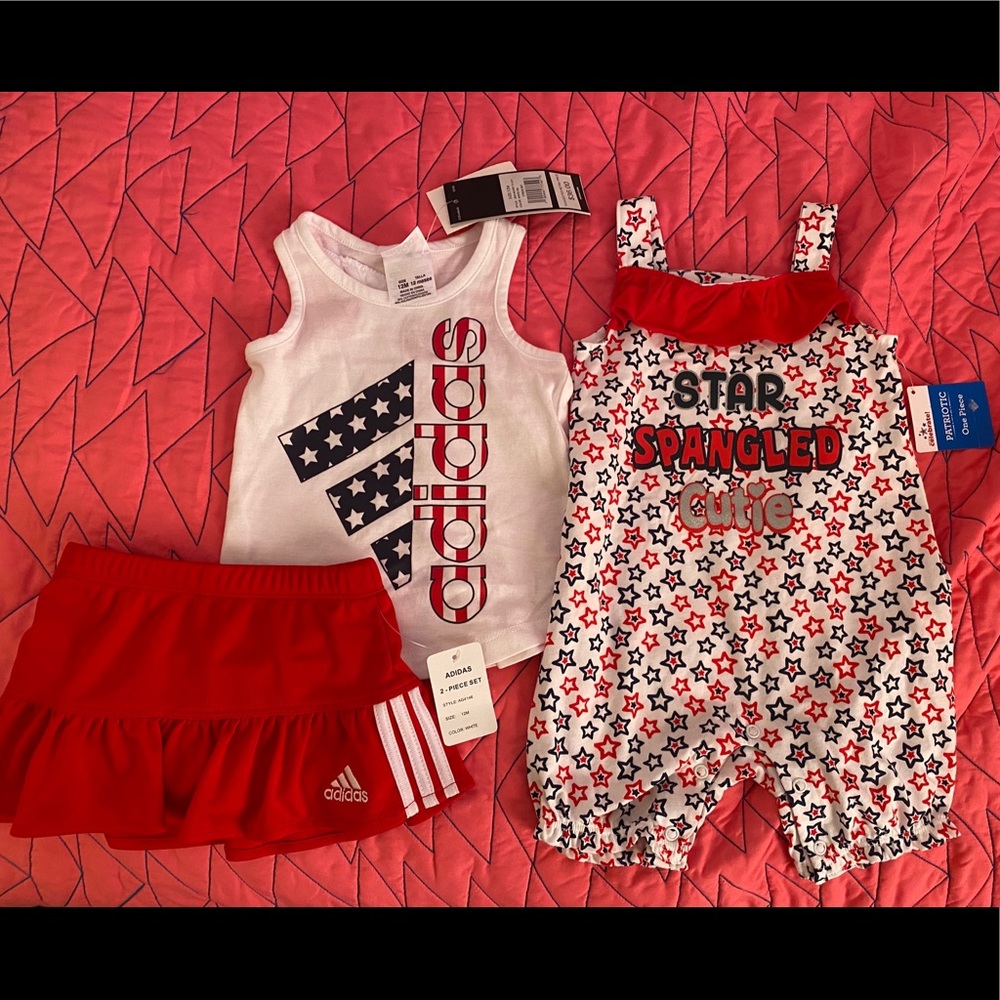 Adidas 12 Month Red/White/Blue & one piece set NEW